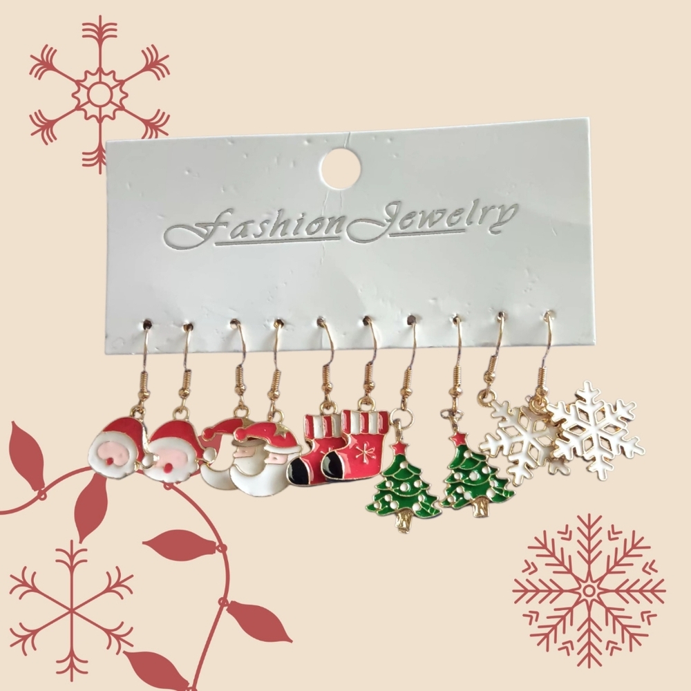 Pack 9 Christmas Earrings of Santa Claus & Snowflakes